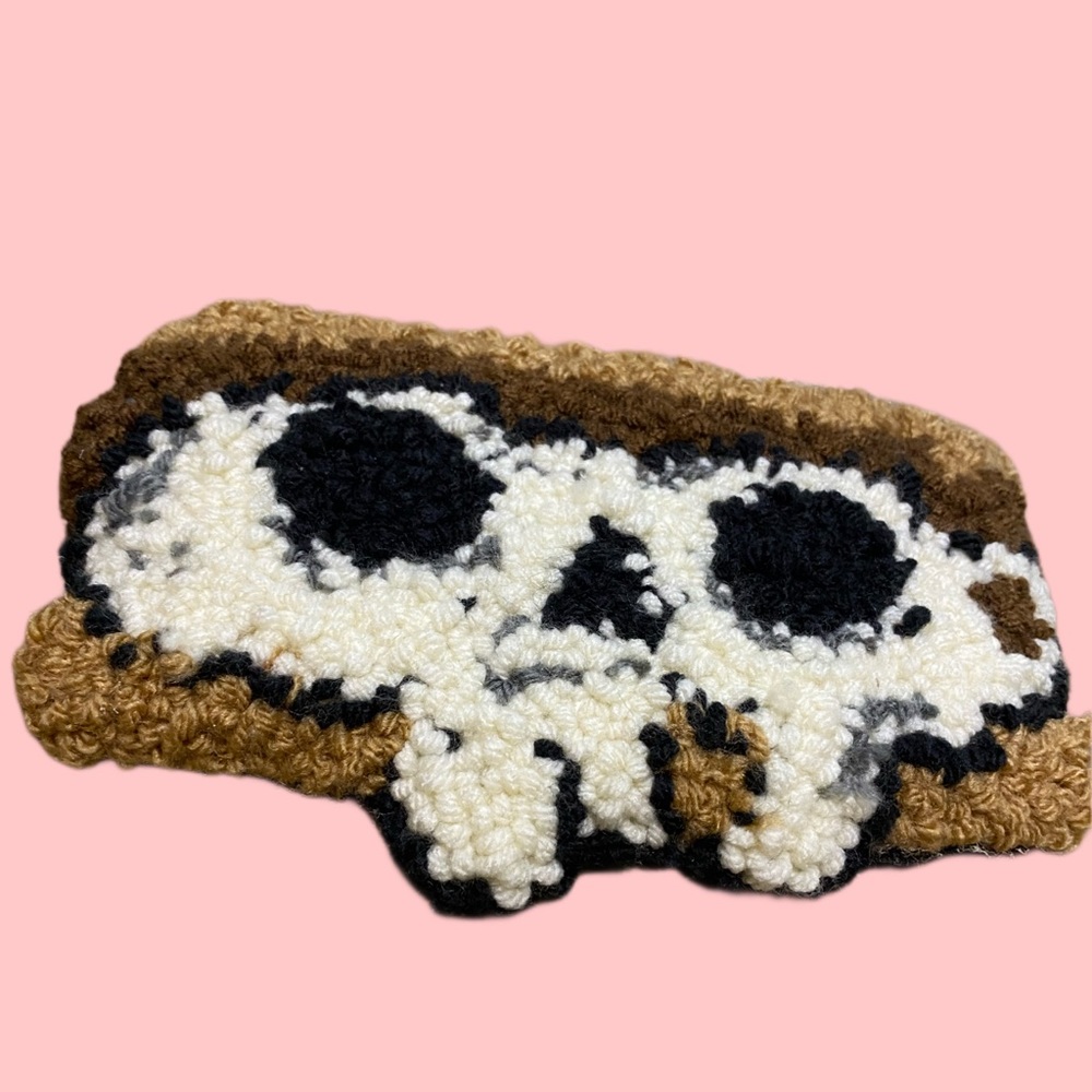 Handmade punch needle s’mores skull